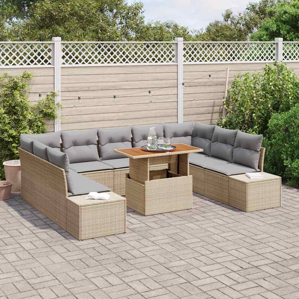 Conjunto de Sofá de Jardim 10 pcs Bege Rattan Sintético