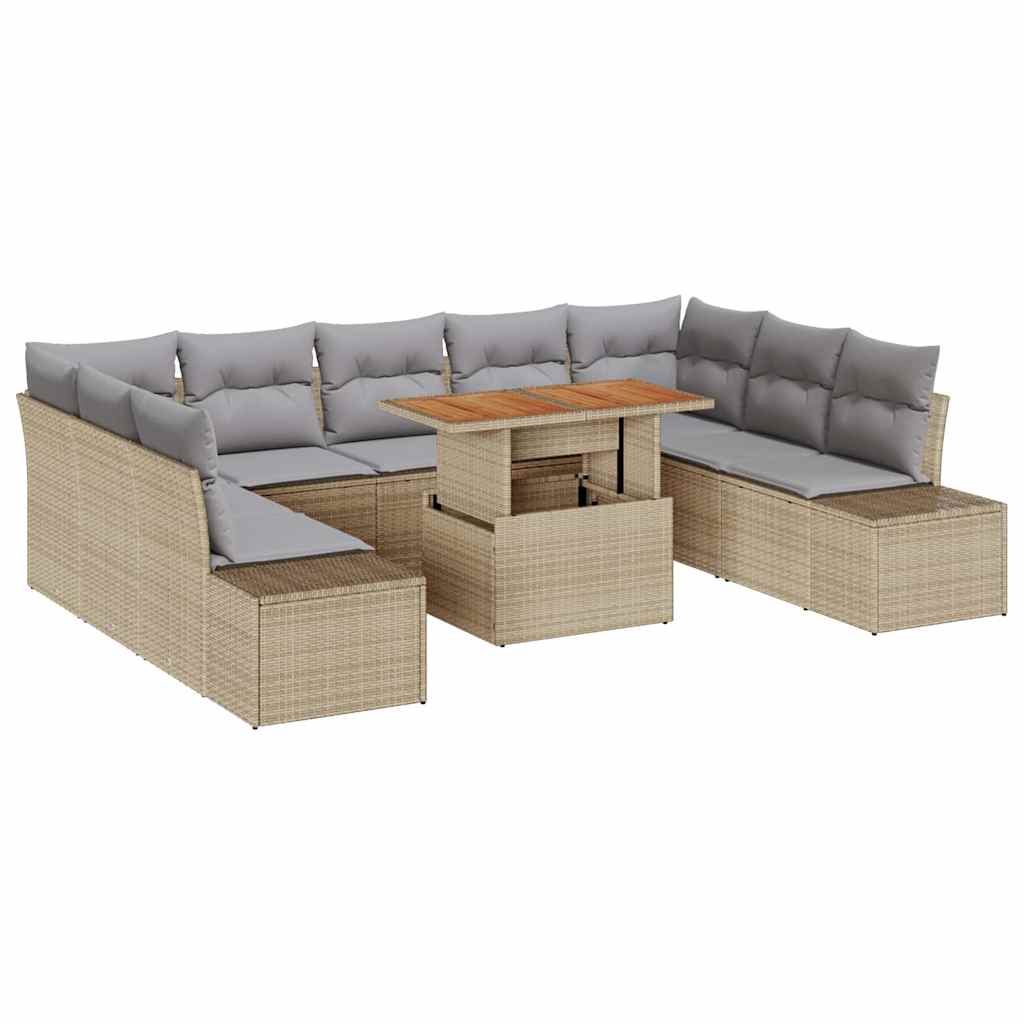 Conjunto de Sofá de Jardim 10 pcs Bege Rattan Sintético