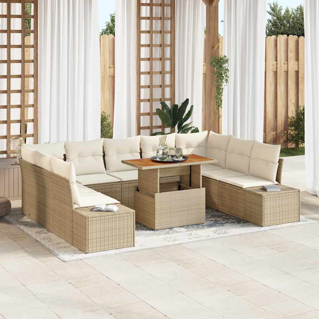 Conjunto de Sofá de Jardim 10 pcs Bege Rattan Sintético