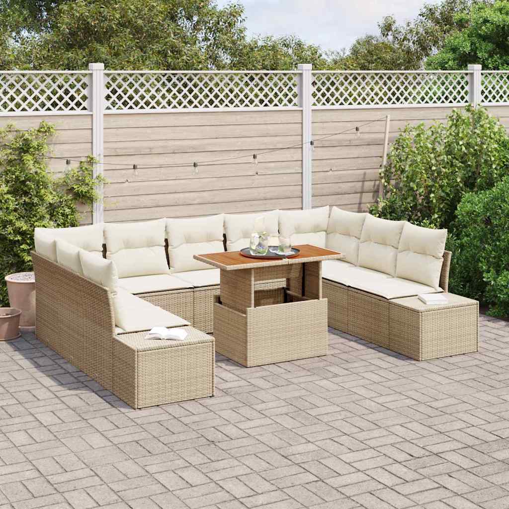 Conjunto de Sofá de Jardim 10 pcs Bege Rattan Sintético