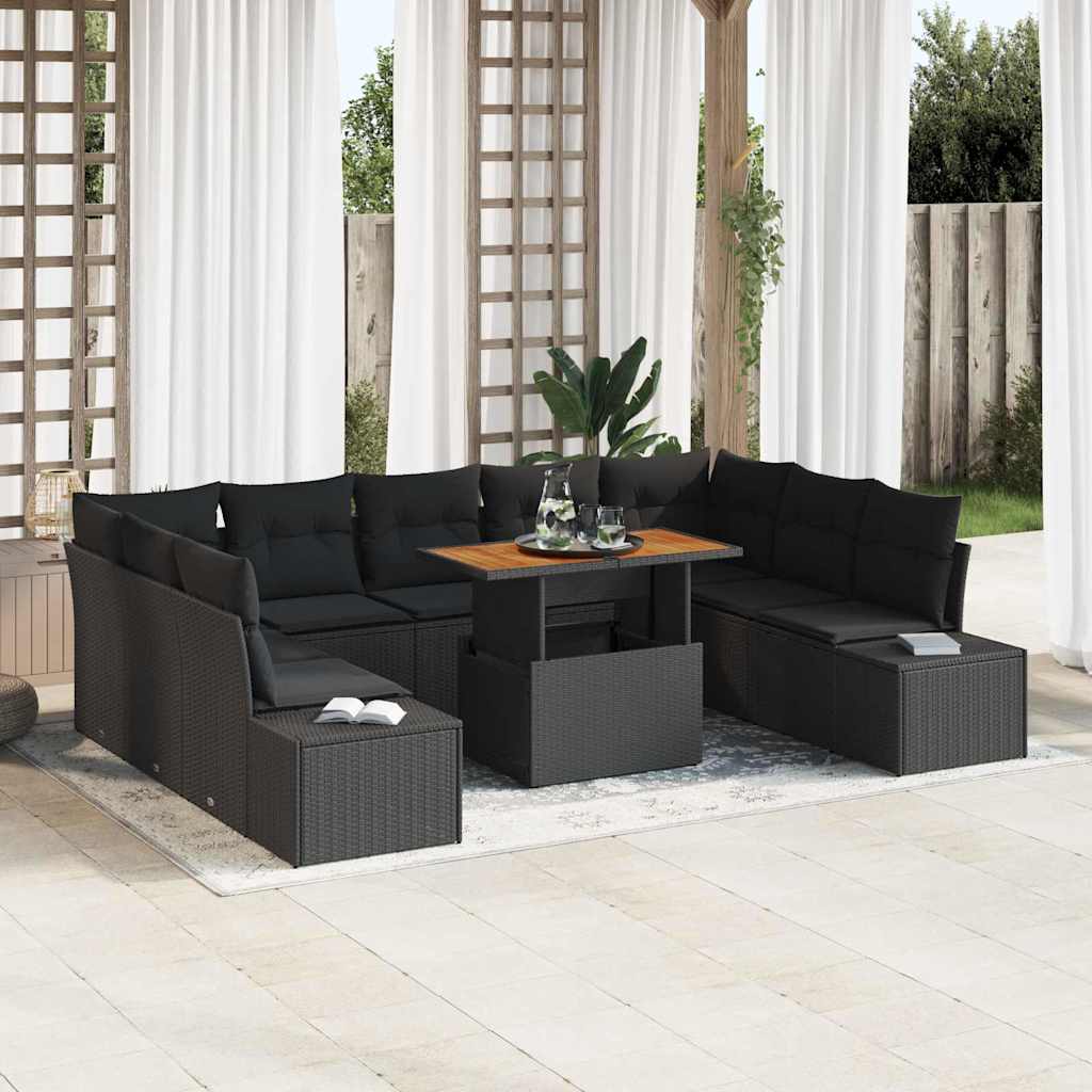 Conjunto de Sofá de Jardim 10 pcs Preto Rattan Sintético
