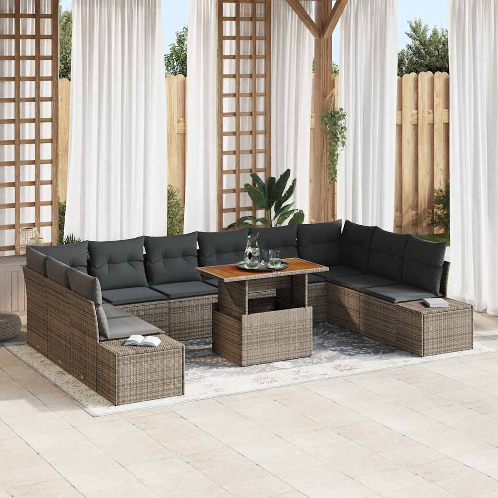 Conjunto de Sofá de Jardim 11 pcs Cinzeto Rattan Sintético