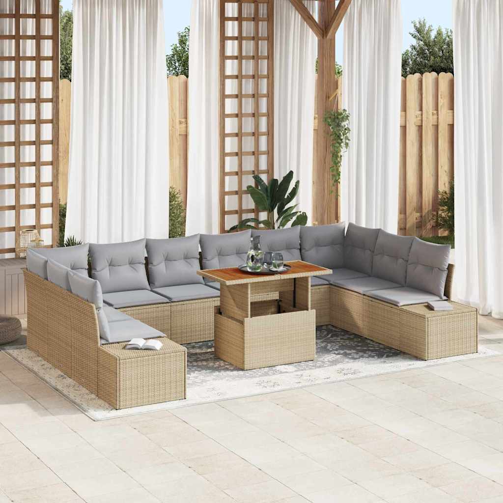 Conjunto de Sofá de Jardim 11 pcs Bege Rattan Sintético