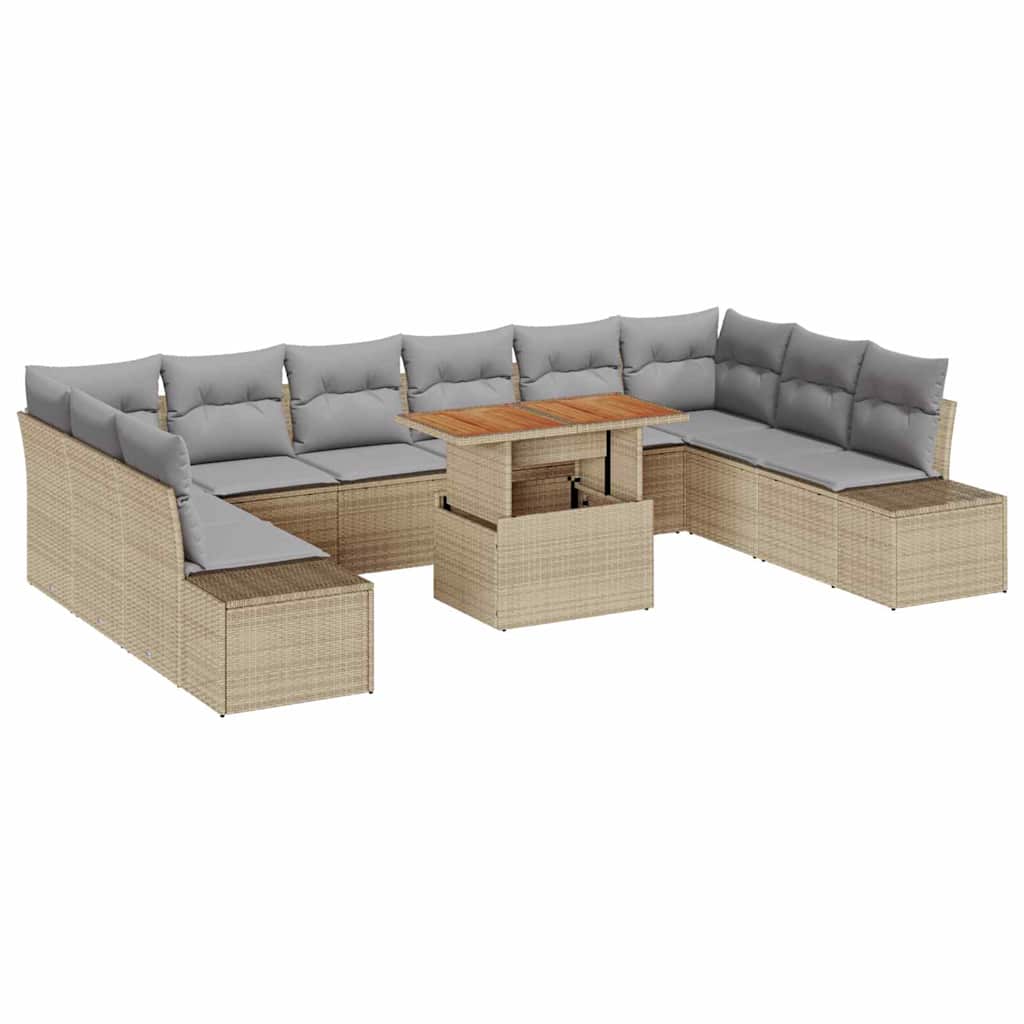 Conjunto de Sofá de Jardim 11 pcs Bege Rattan Sintético