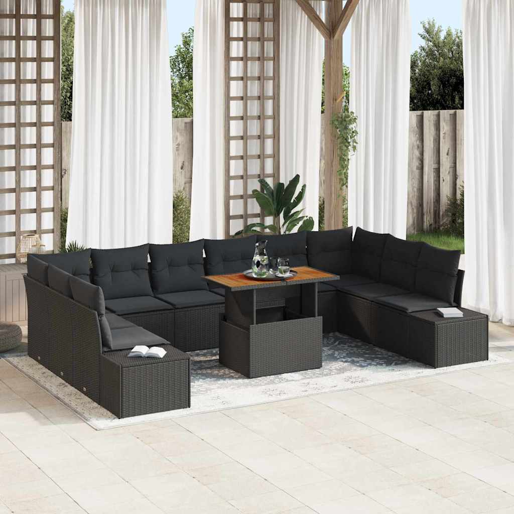 Conjunto de Sofá de Jardim 11 pcs Preto Rattan Sintético