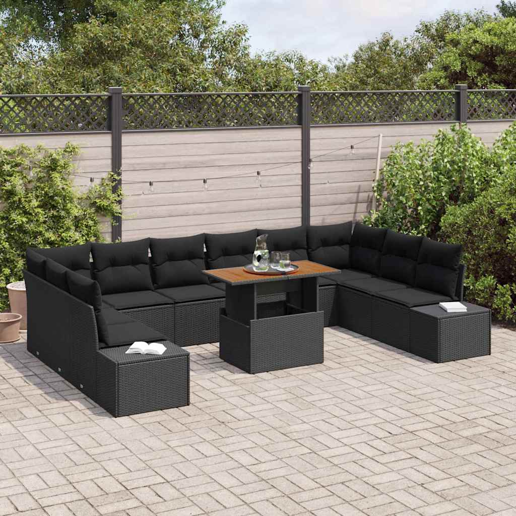 Conjunto de Sofá de Jardim 11 pcs Preto Rattan Sintético