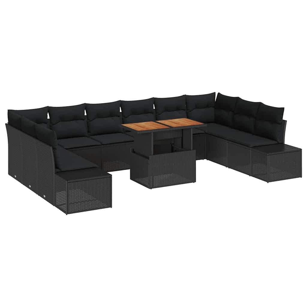 Conjunto de Sofá de Jardim 11 pcs Preto Rattan Sintético