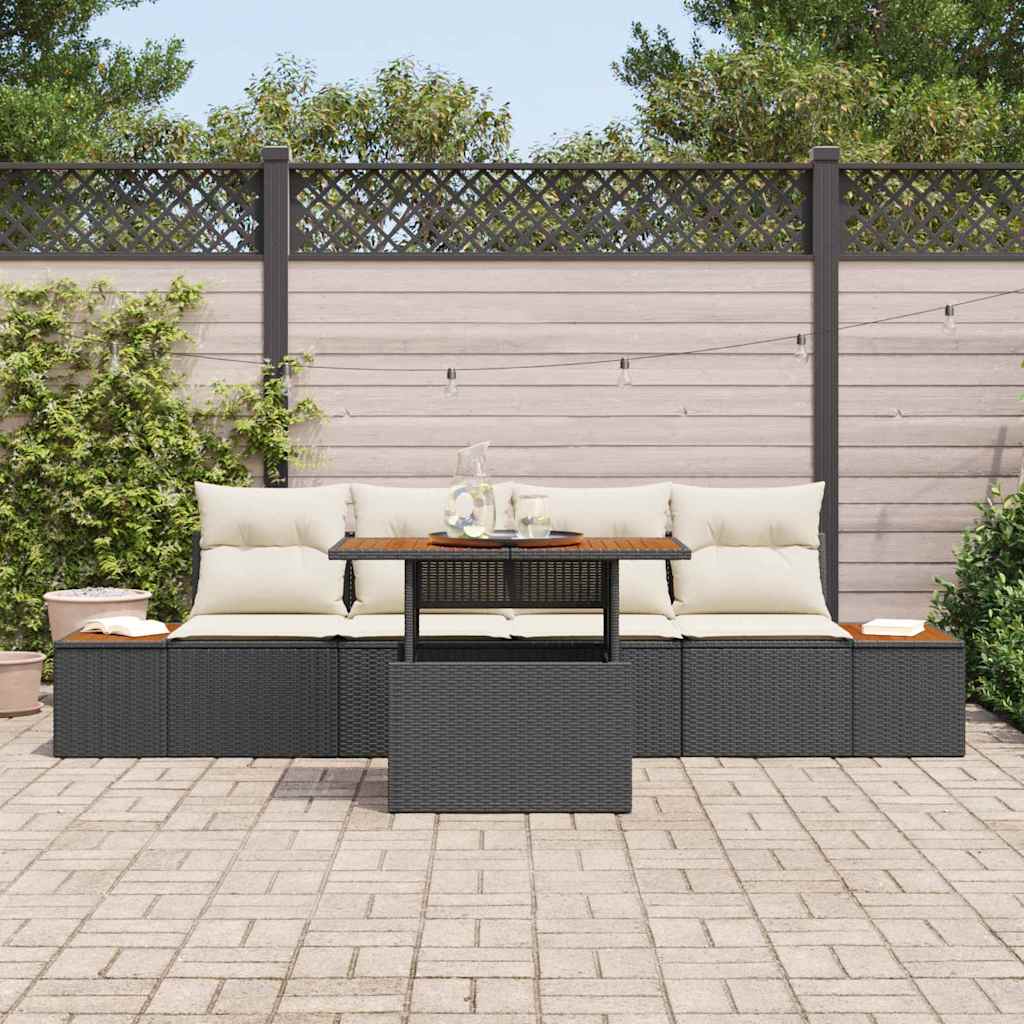 Conjunto de Sofá de Jardim 5 pcs Preto Rattan Sintético