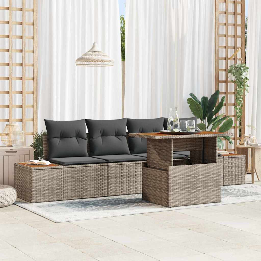Conjunto de Sofá de Jardim 5 pcs Cinzeto Rattan Sintético