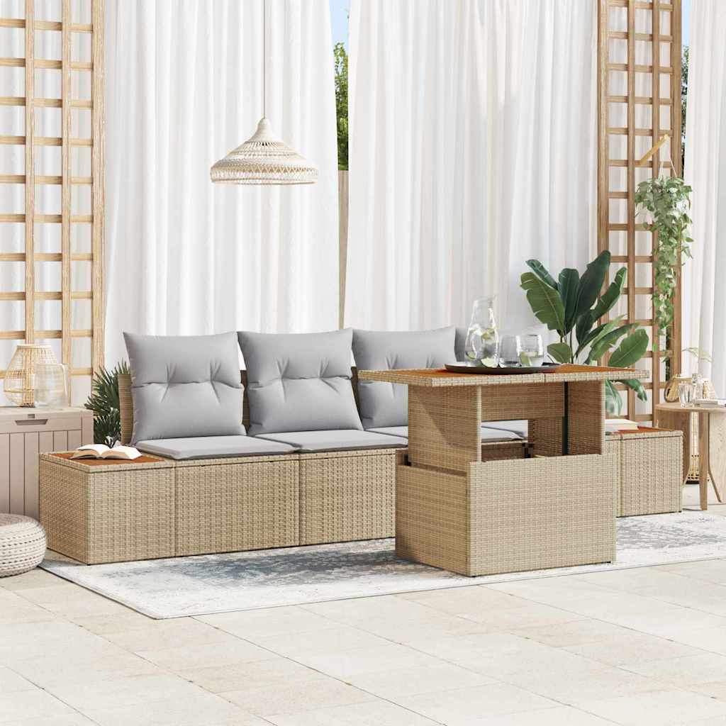 Conjunto de Sofá de Jardim 5 pcs Bege Rattan Sintético