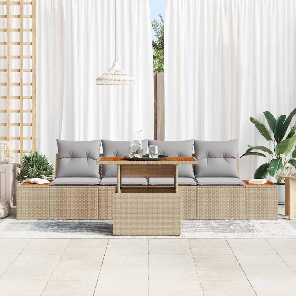 Conjunto de Sofá de Jardim 5 pcs Bege Rattan Sintético