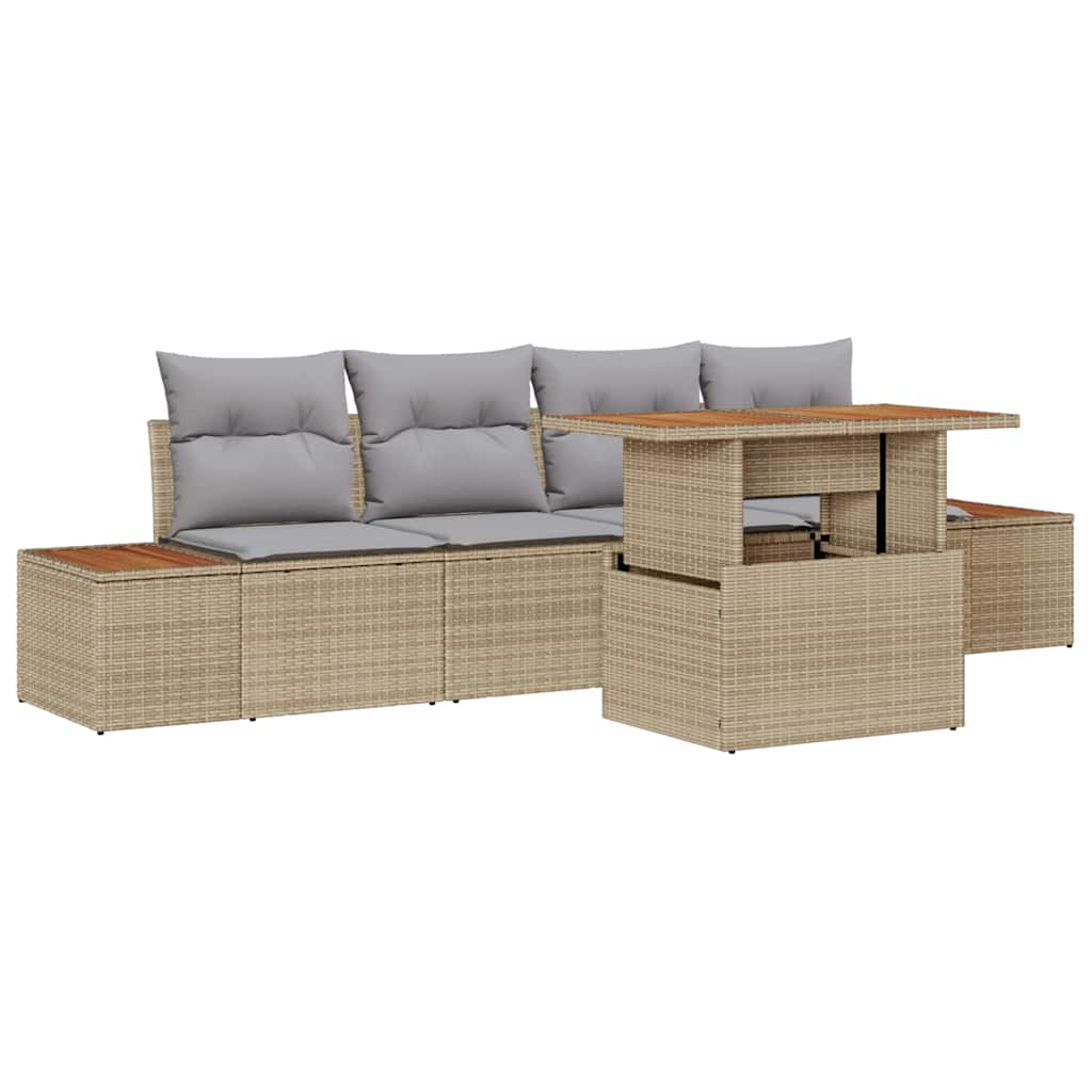 Conjunto de Sofá de Jardim 5 pcs Bege Rattan Sintético