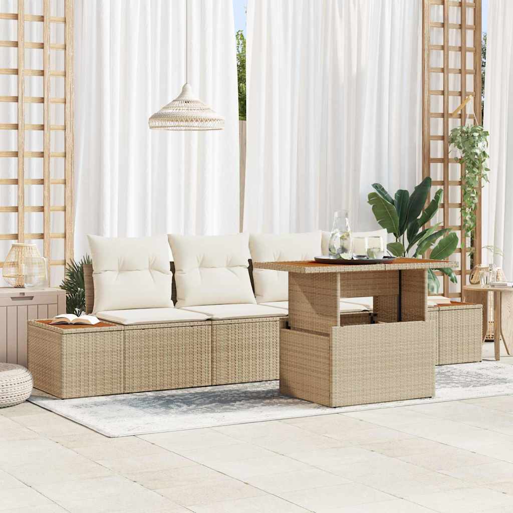 Conjunto de Sofá de Jardim 5 pcs Bege Rattan Sintético