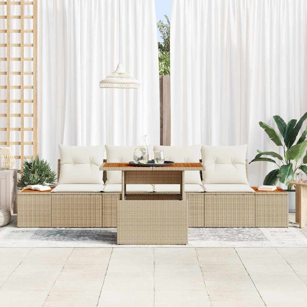 Conjunto de Sofá de Jardim 5 pcs Bege Rattan Sintético