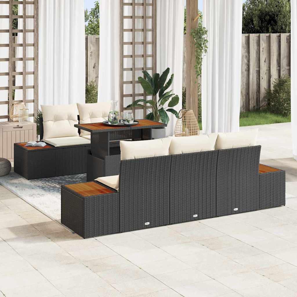 Conjunto de Sofá de Jardim 6 pcs Preto Rattan Sintético