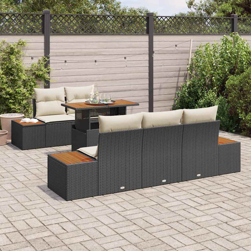 Conjunto de Sofá de Jardim 6 pcs Preto Rattan Sintético
