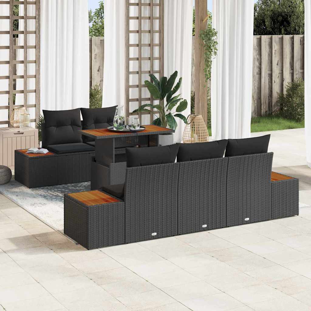 Conjunto de Sofá de Jardim 6 pcs Preto Rattan Sintético