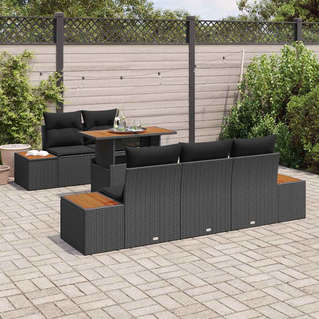 Conjunto de Sofá de Jardim 6 pcs Preto Rattan Sintético