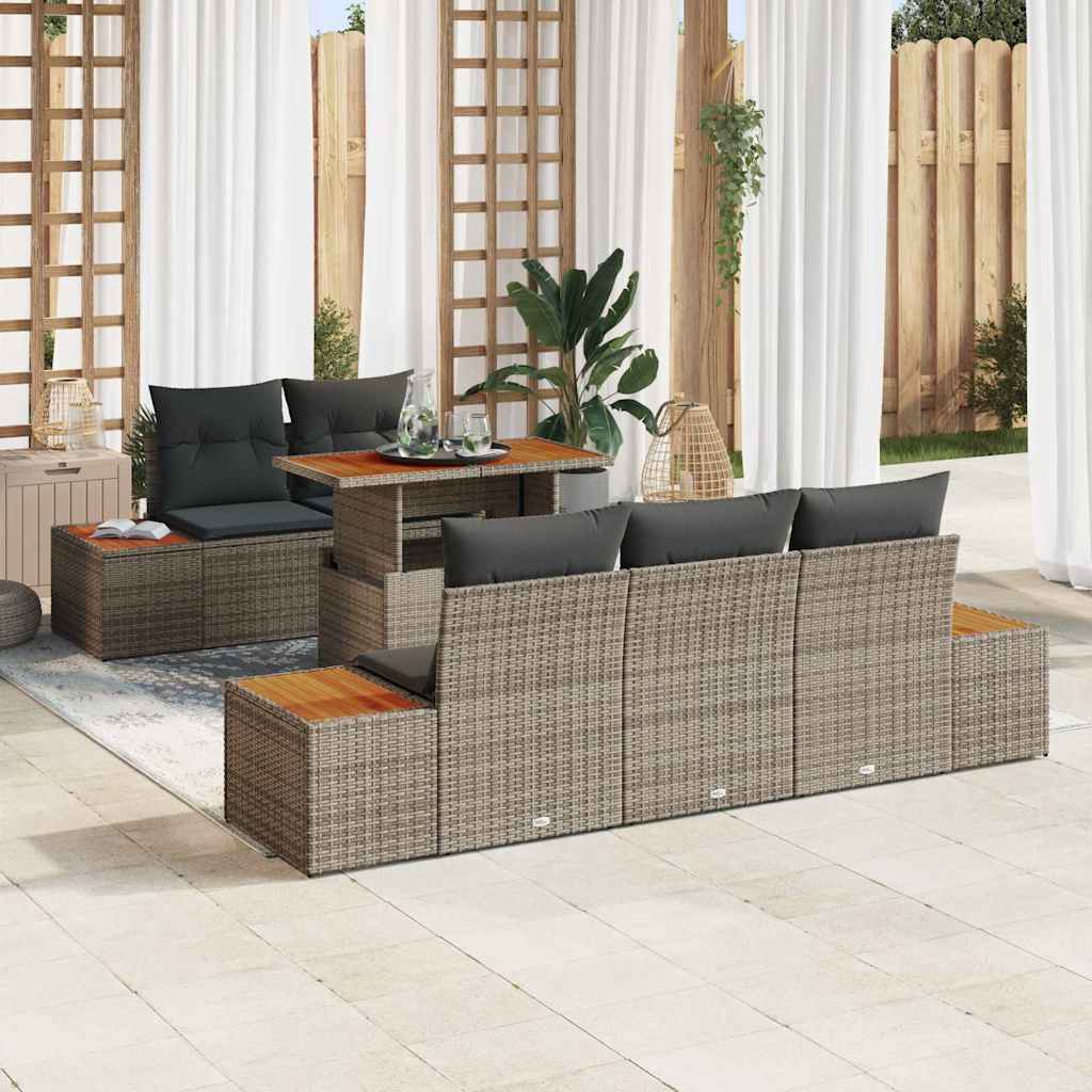 Conjunto de Sofá de Jardim 6 pcs Cinzeto Rattan Sintético