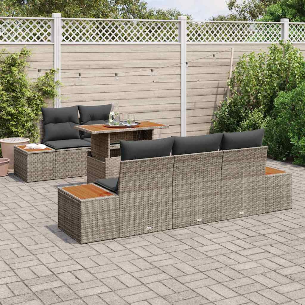 Conjunto de Sofá de Jardim 6 pcs Cinzeto Rattan Sintético