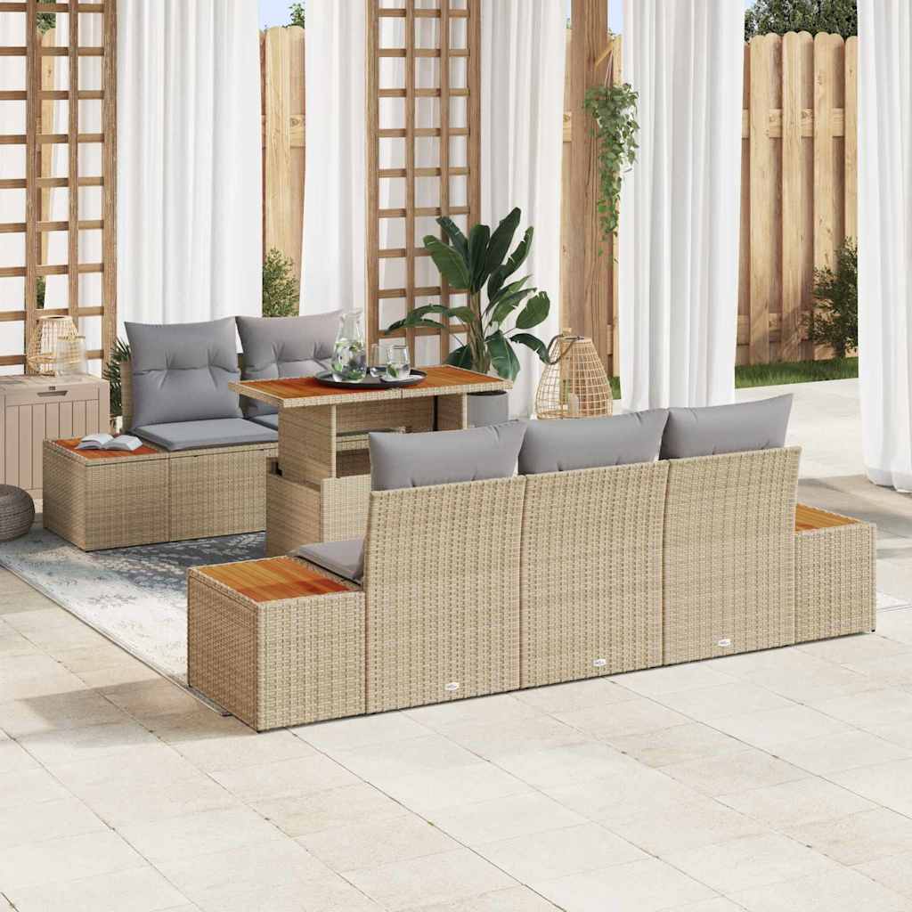Conjunto de Sofá de Jardim 6 pcs Bege Rattan Sintético
