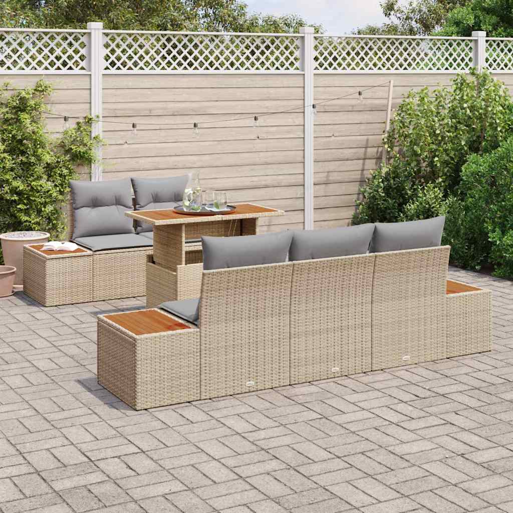 Conjunto de Sofá de Jardim 6 pcs Bege Rattan Sintético
