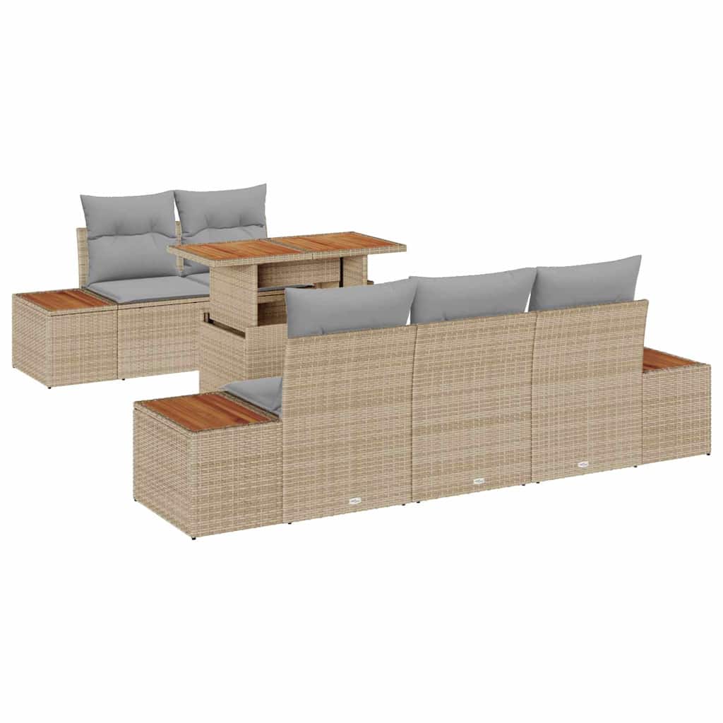 Conjunto de Sofá de Jardim 6 pcs Bege Rattan Sintético