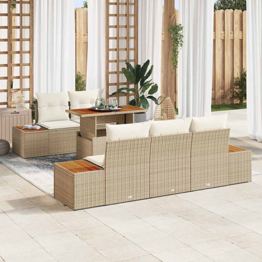 Conjunto de Sofá de Jardim 6 pcs Bege Rattan Sintético