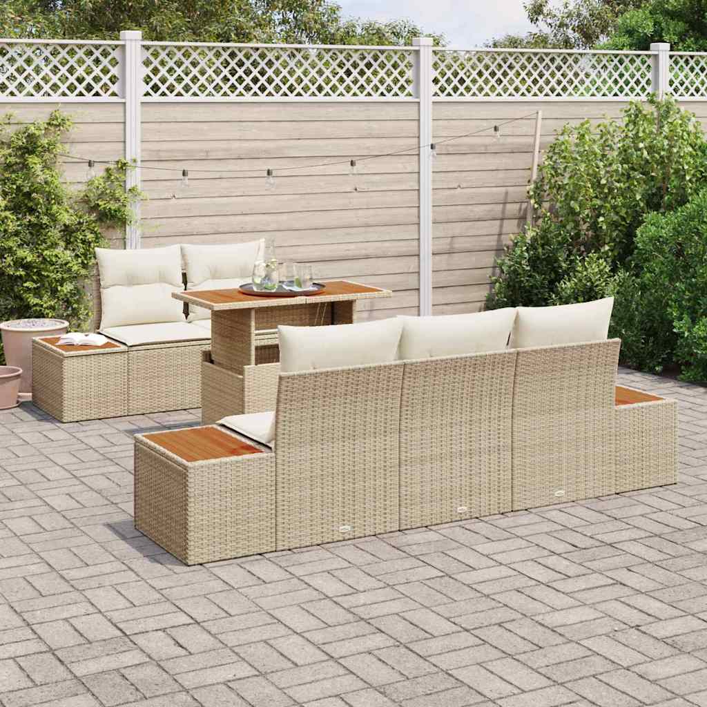 Conjunto de Sofá de Jardim 6 pcs Bege Rattan Sintético