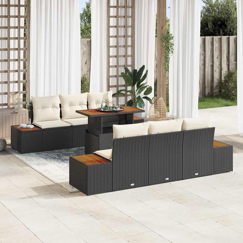 Conjunto de Sofá de Jardim 7 pcs Preto Rattan Sintético