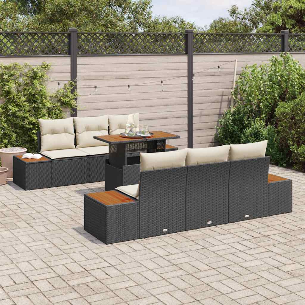 Conjunto de Sofá de Jardim 7 pcs Preto Rattan Sintético