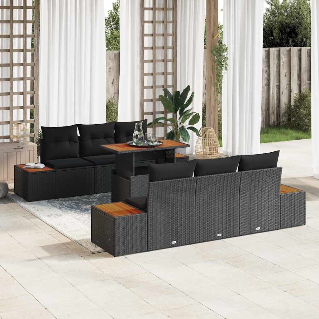 Conjunto de Sofá de Jardim 7 pcs Preto Rattan Sintético