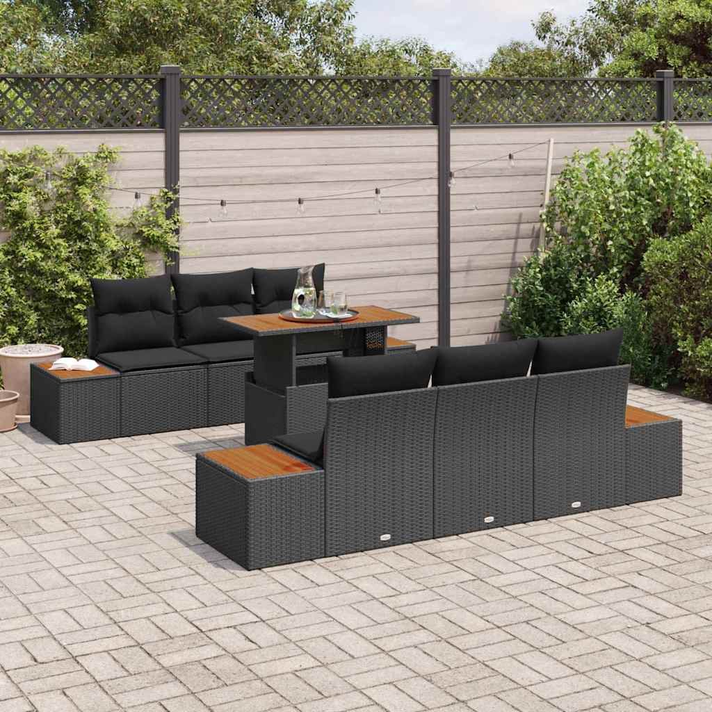 Conjunto de Sofá de Jardim 7 pcs Preto Rattan Sintético