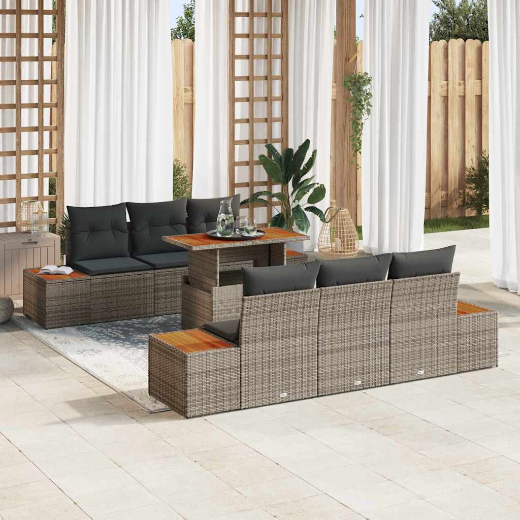 Conjunto de Sofá de Jardim 7 pcs Cinzeto Rattan Sintético