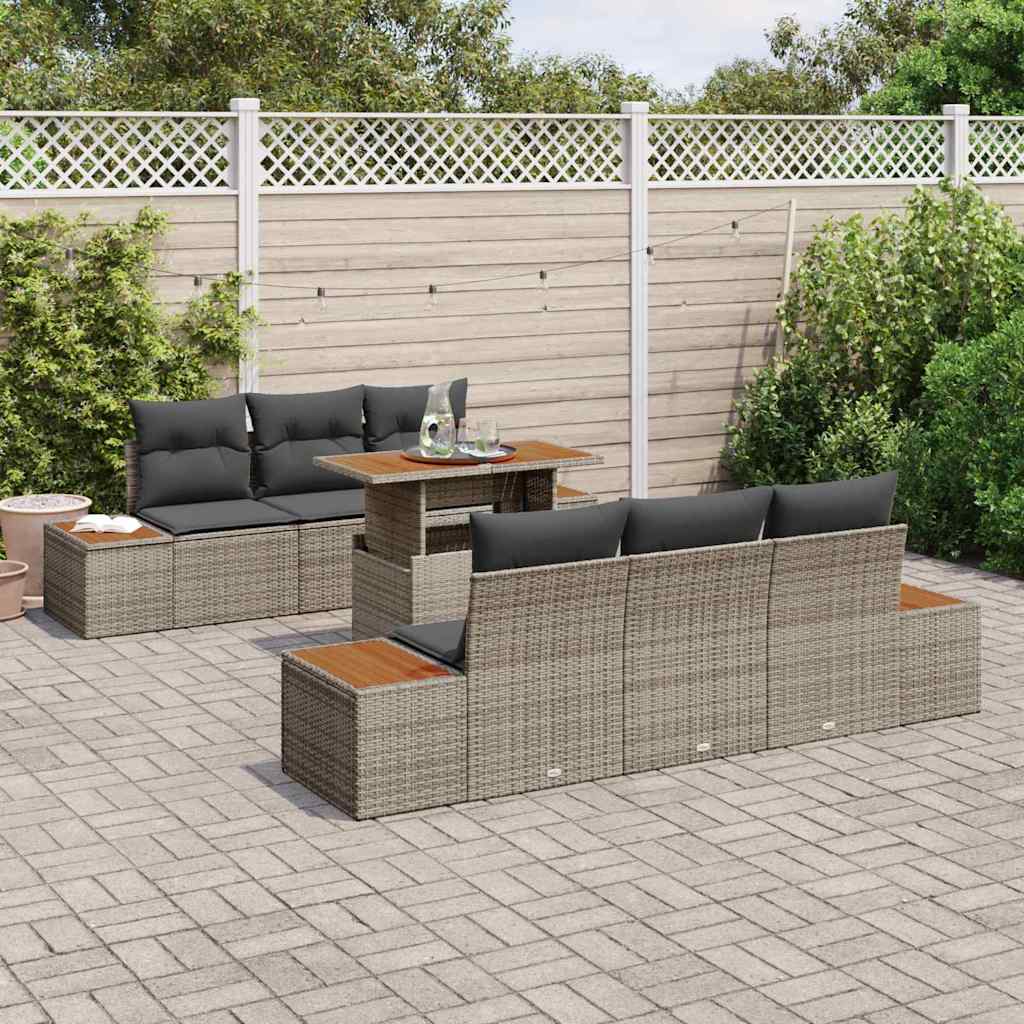 Conjunto de Sofá de Jardim 7 pcs Cinzeto Rattan Sintético