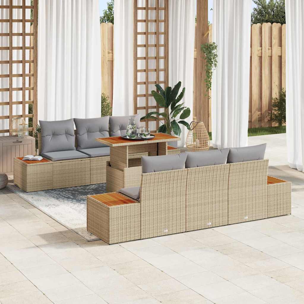 Conjunto de Sofá de Jardim 7 pcs Bege Rattan Sintético