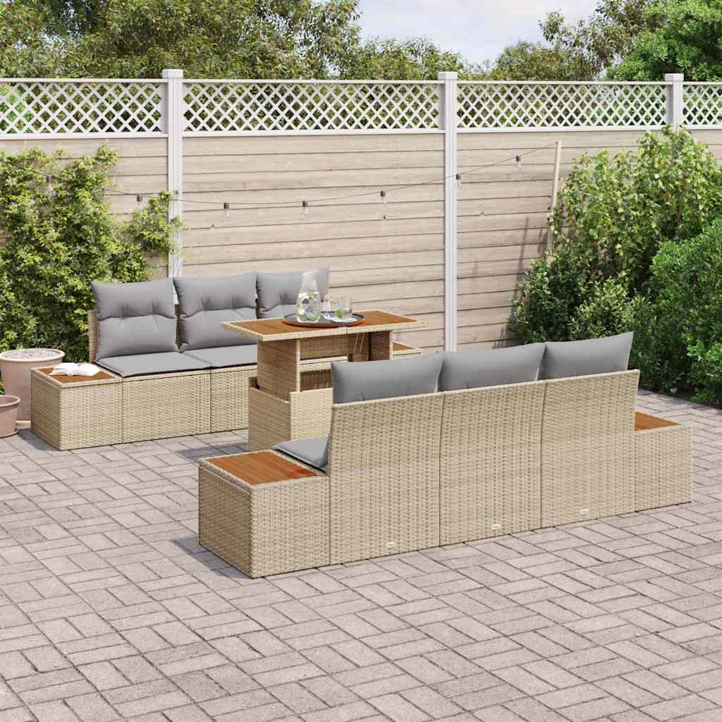 Conjunto de Sofá de Jardim 7 pcs Bege Rattan Sintético