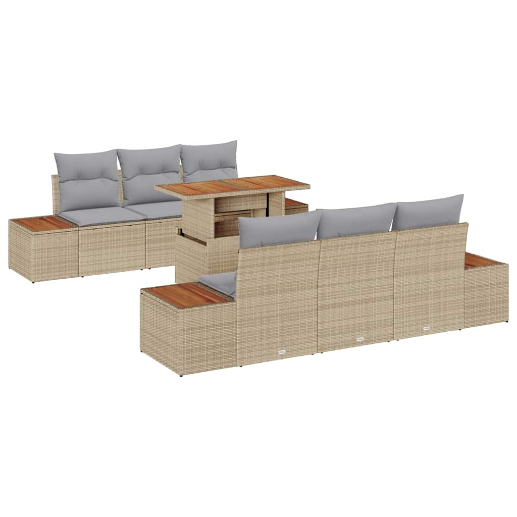 Conjunto de Sofá de Jardim 7 pcs Bege Rattan Sintético