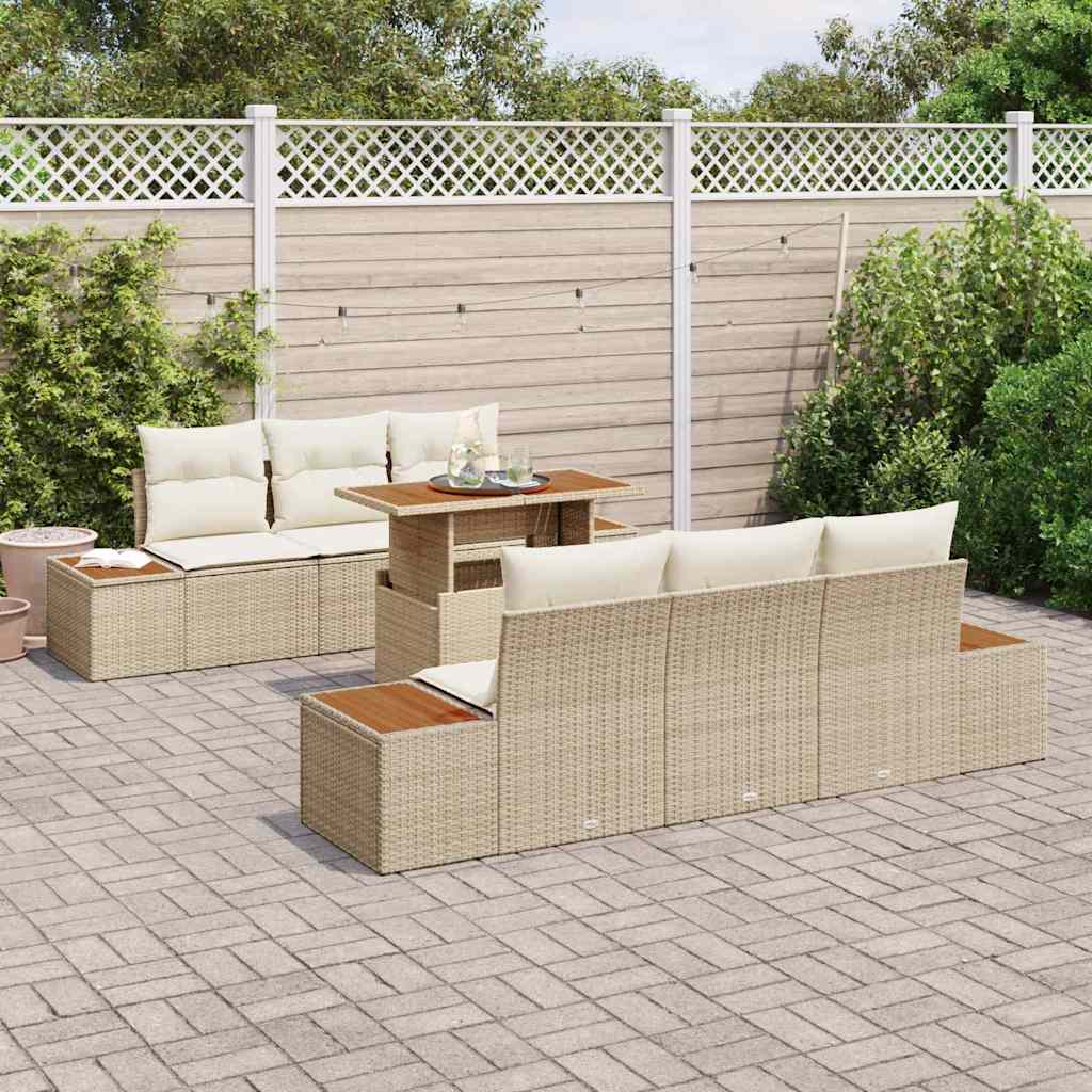 Conjunto de Sofá de Jardim 7 pcs Bege Rattan Sintético