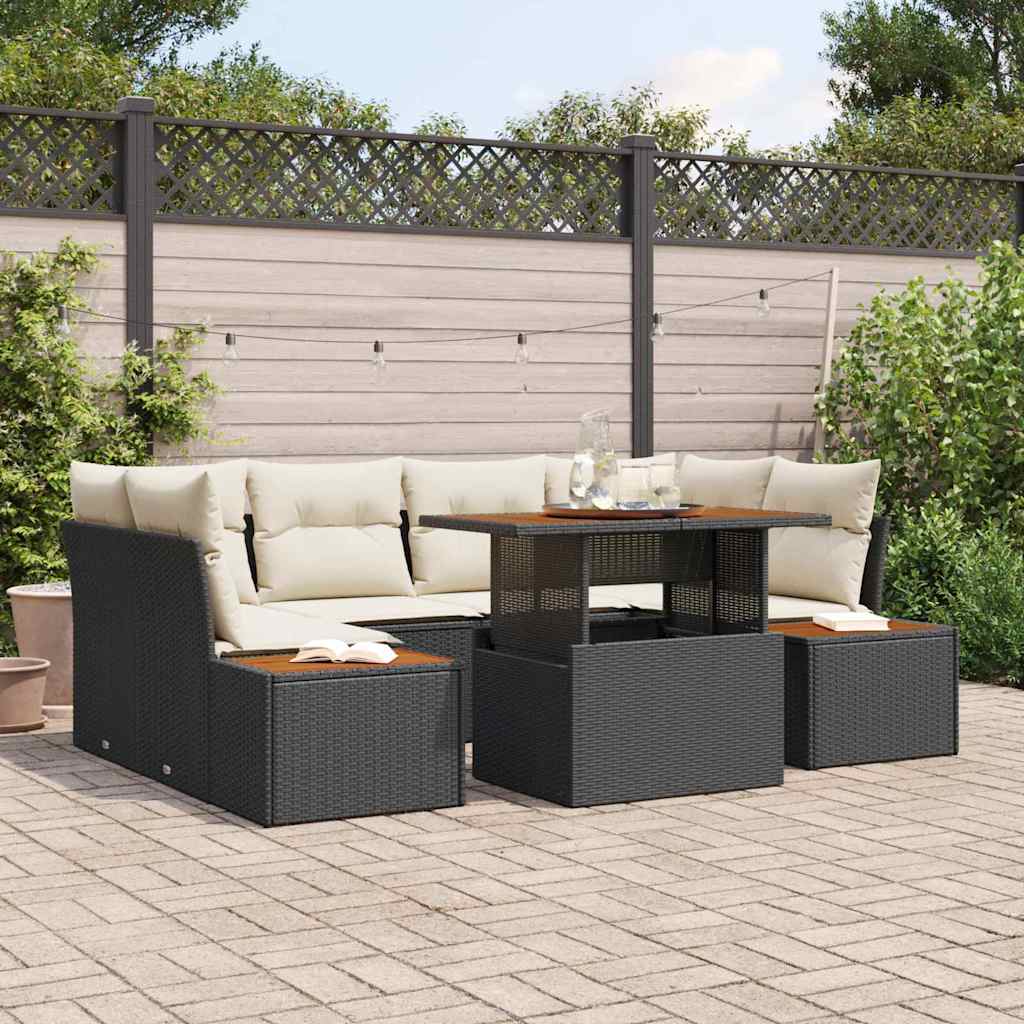 Conjunto de Sofá de Jardim 7 pcs Preto Rattan Sintético