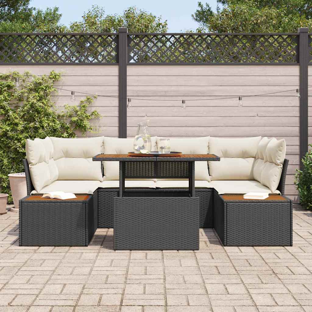 Conjunto de Sofá de Jardim 7 pcs Preto Rattan Sintético