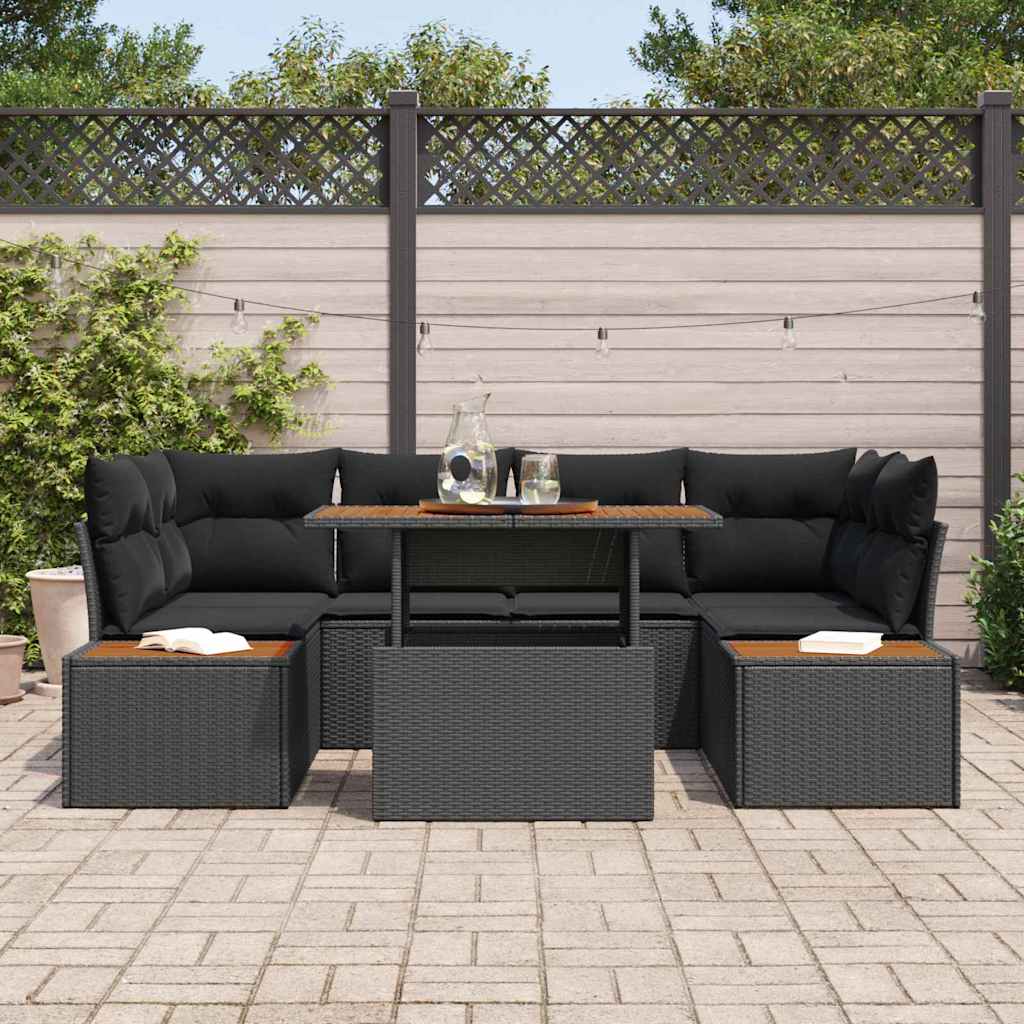 Conjunto de Sofá de Jardim 7 pcs Preto Rattan Sintético