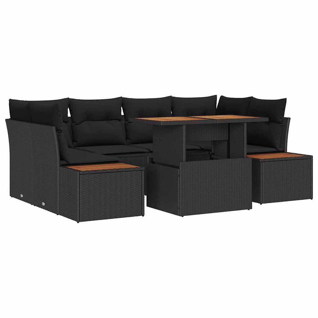 Conjunto de Sofá de Jardim 7 pcs Preto Rattan Sintético