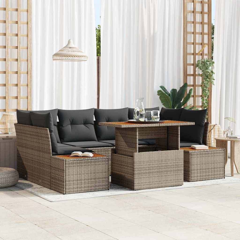 Conjunto de Sofá de Jardim 7 pcs Cinzeto Rattan Sintético