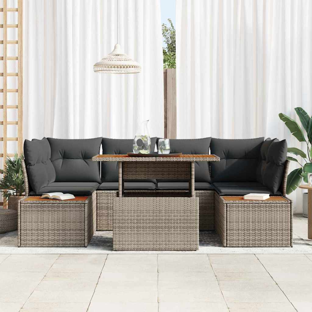 Conjunto de Sofá de Jardim 7 pcs Cinzeto Rattan Sintético