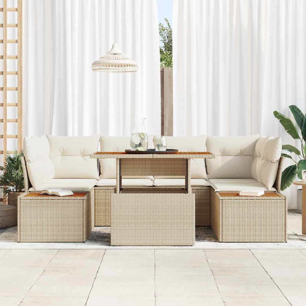 Conjunto de Sofá de Jardim 7 pcs Bege Rattan Sintético