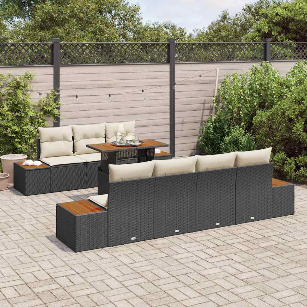 Conjunto de Sofá de Jardim 8 pcs Preto Rattan Sintético