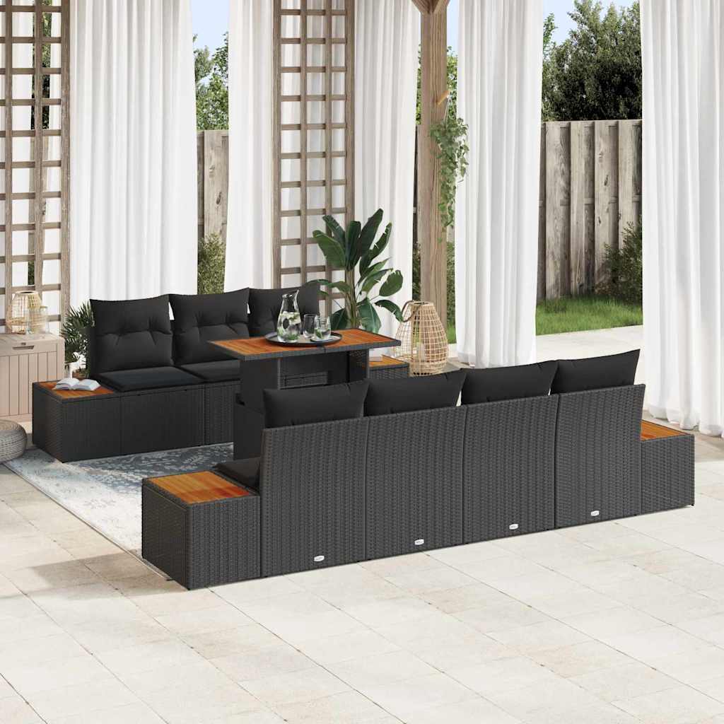 Conjunto de Sofá de Jardim 8 pcs Preto Rattan Sintético