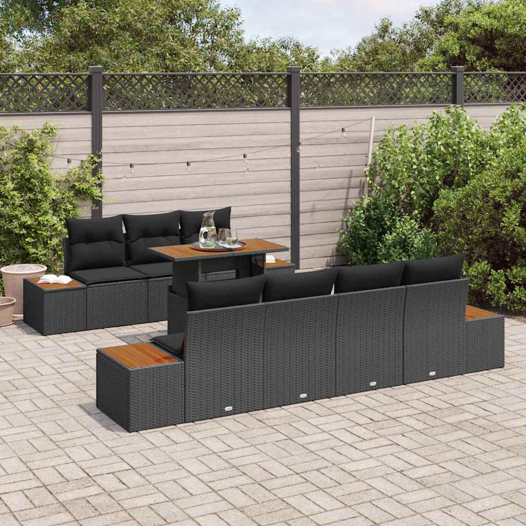 Conjunto de Sofá de Jardim 8 pcs Preto Rattan Sintético