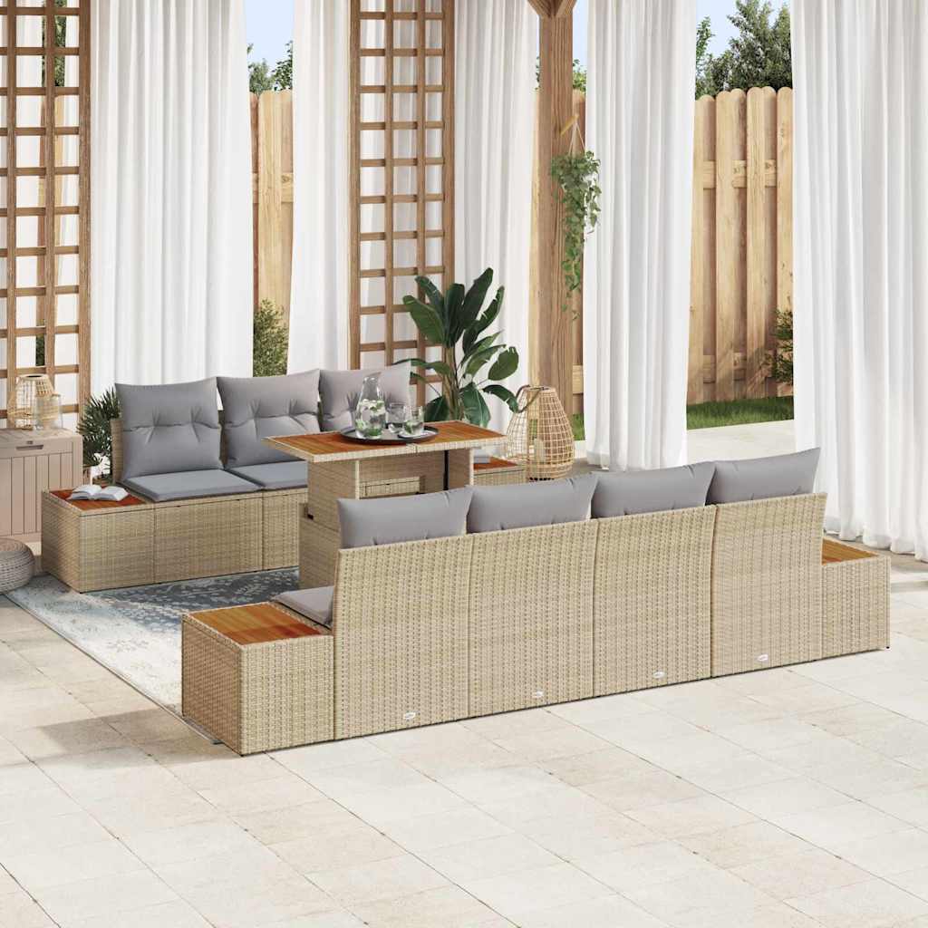 Conjunto de Sofá de Jardim 8 pcs Bege Rattan Sintético